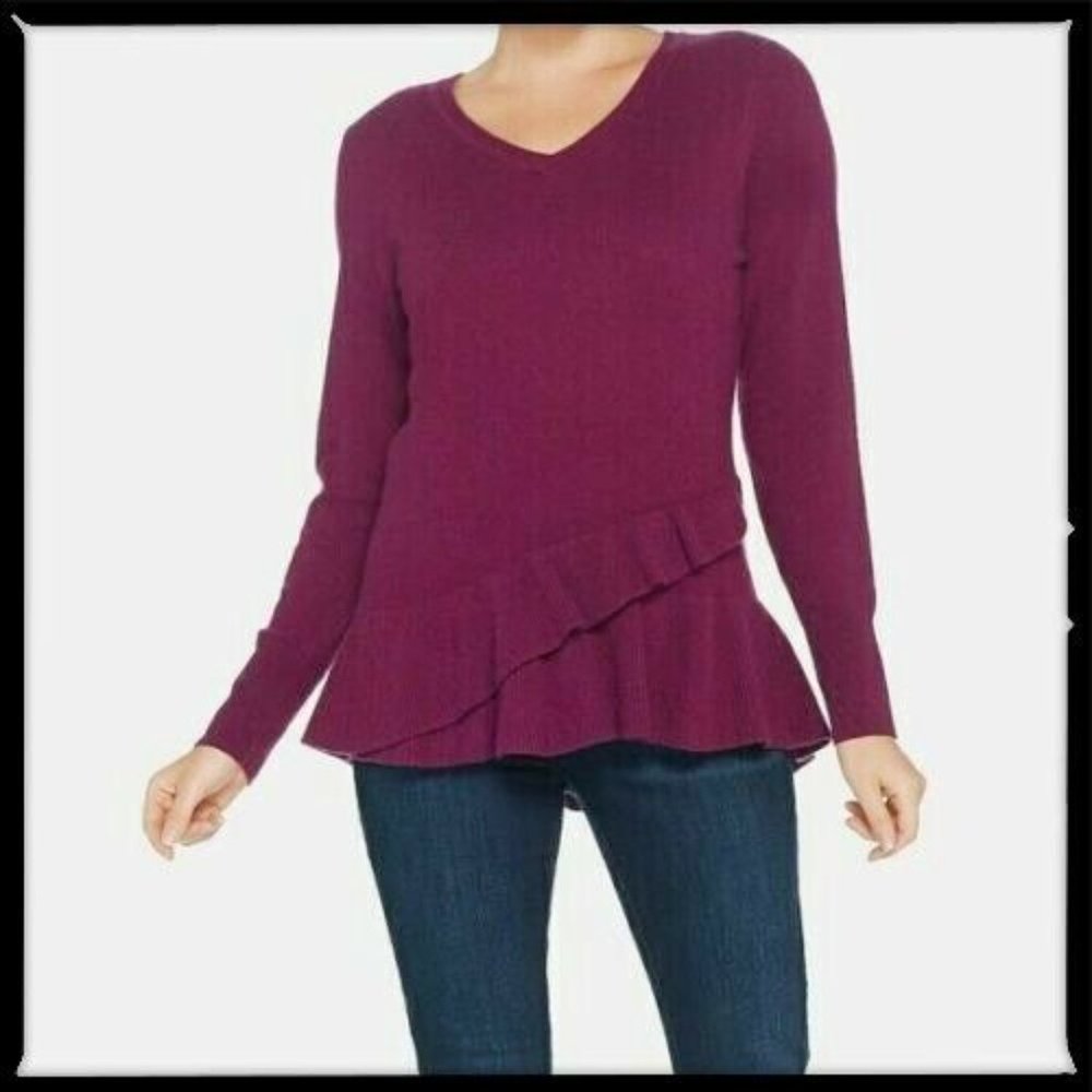 Isaac Mizrahi Cashmere Tiered Ruffle Sweater S